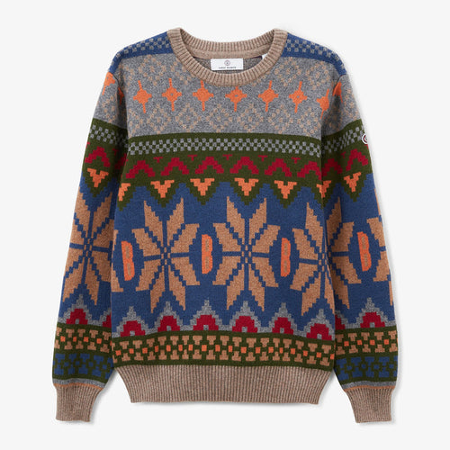 Pull garçon col rond en coton et laine Jacquard à motifs Manel SERGE BLANCO