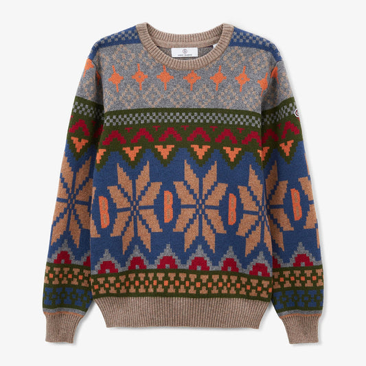Pull garçon col rond en coton et laine Jacquard à motifs Manel SERGE BLANCO
