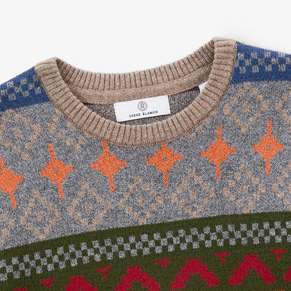Pull garçon col rond en coton et laine Jacquard à motifs Manel SERGE BLANCO