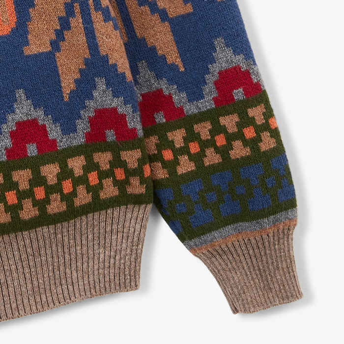 Pull garçon col rond en coton et laine Jacquard à motifs Manel SERGE BLANCO