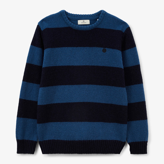 Pull Junior Col Rond En Laine Bleu Dark Navy Rayé Musa SERGE BLANCO
