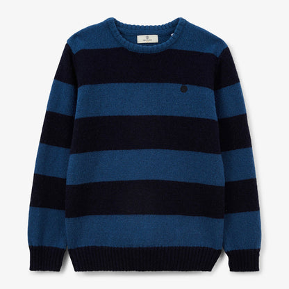 Pull Junior Col Rond En Laine Bleu Dark Navy Rayé Musa SERGE BLANCO