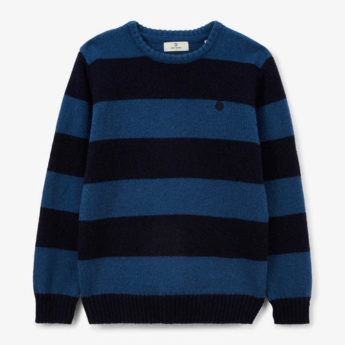 Pull Junior Col Rond En Laine Bleu Dark Navy Rayé Musa SERGE BLANCO
