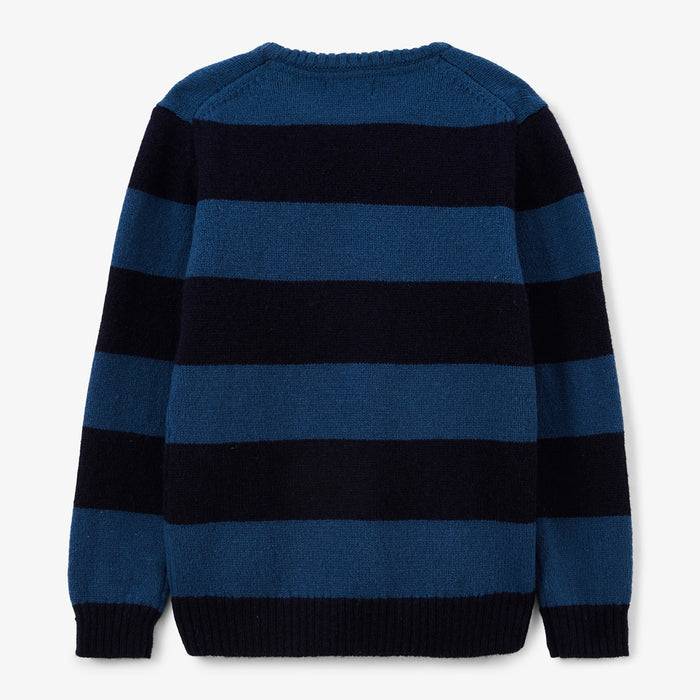 Pull Junior Col Rond En Laine Bleu Dark Navy Rayé Musa SERGE BLANCO