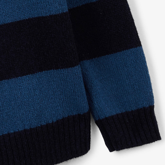 Pull Junior Col Rond En Laine Bleu Dark Navy Rayé Musa SERGE BLANCO