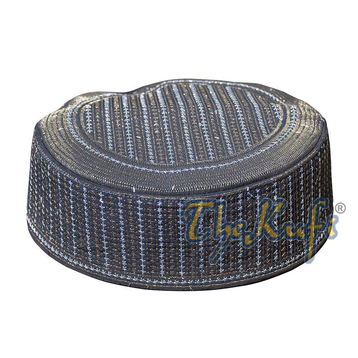 Rigid Metallic Thread Embroidered Kufi with Golden Top Ring