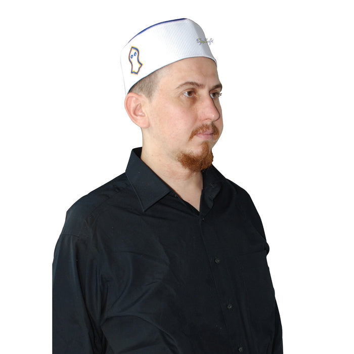 Rigid Royal Blue White Golden Embroidered Sandal Kufi Crown