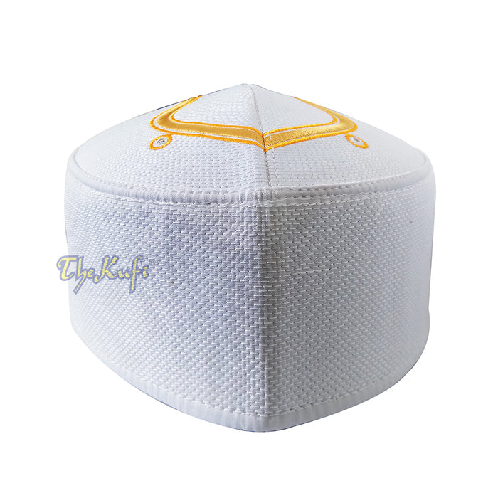 Rigid White Golden Embroidered Sandal Kufi Crown