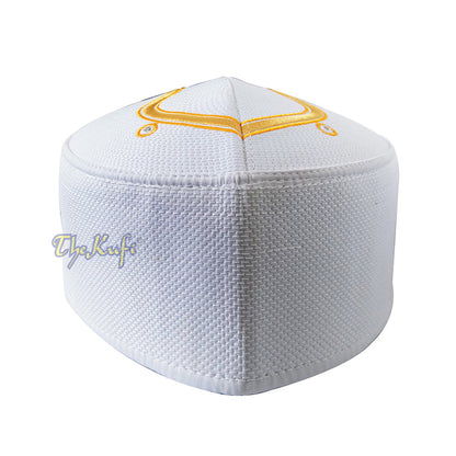 Rigid White Golden Embroidered Sandal Kufi Crown