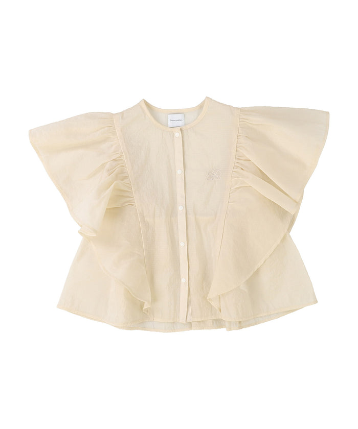 Ripstopped Sheer Taffeta Butterfly Sleeve Blouse
