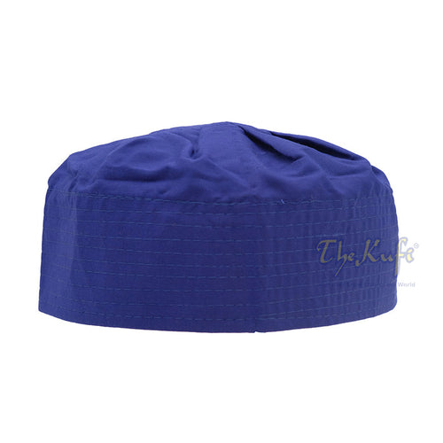 Royal Blue Fabric Ijazi Pleated-Top Cotton Kufi Hat