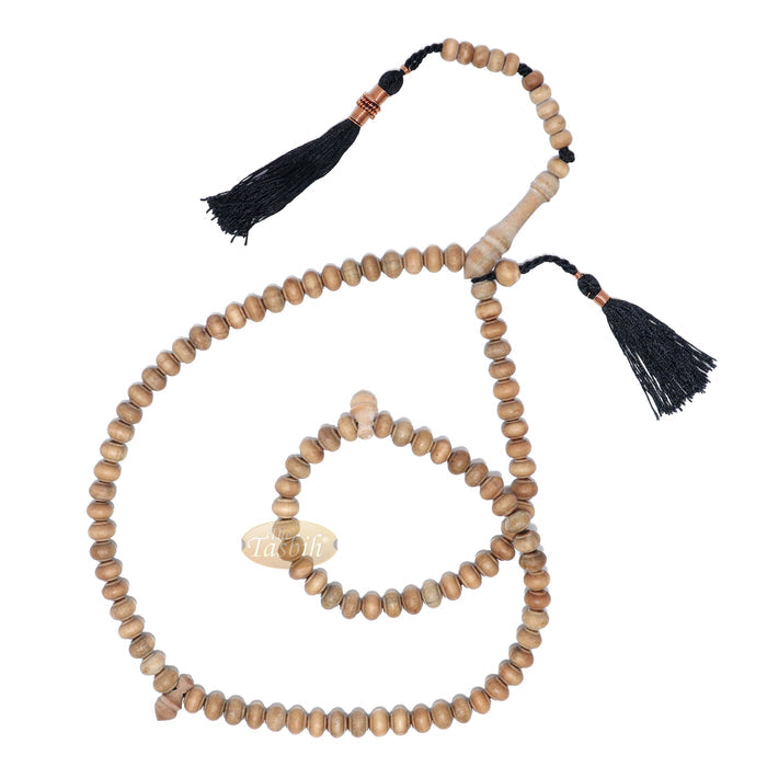 Sandalwood Prayer Beads - 7 mm- Contoured Beads Sandalwood Tasbih Prayer Beads with Copper Black Tassels