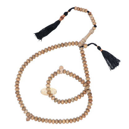 Sandalwood Prayer Beads - 7 mm- Contoured Beads Sandalwood Tasbih Prayer Beads with Copper Black Tassels