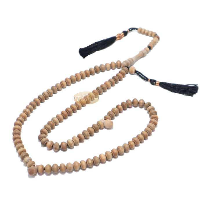Sandalwood Prayer Beads - 7 mm- Contoured Beads Sandalwood Tasbih Prayer Beads with Copper Black Tassels