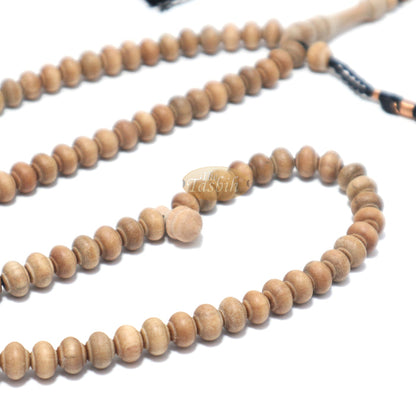 Sandalwood Prayer Beads - 7 mm- Contoured Beads Sandalwood Tasbih Prayer Beads with Copper Black Tassels