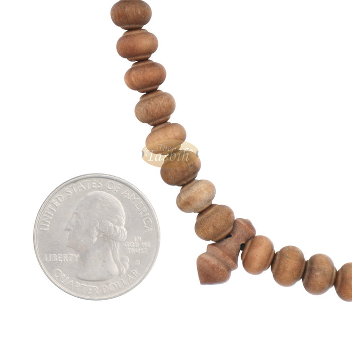Sandalwood Prayer Beads - 7 mm- Contoured Beads Sandalwood Tasbih Prayer Beads with Copper Black Tassels