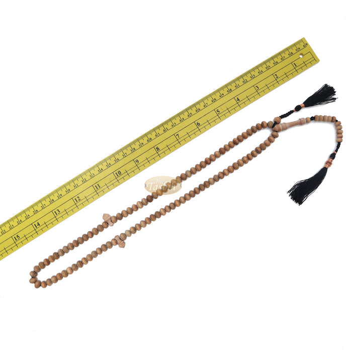 Sandalwood Prayer Beads - 7 mm- Contoured Beads Sandalwood Tasbih Prayer Beads with Copper Black Tassels