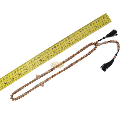 Sandalwood Prayer Beads - 7 mm- Contoured Beads Sandalwood Tasbih Prayer Beads with Copper Black Tassels