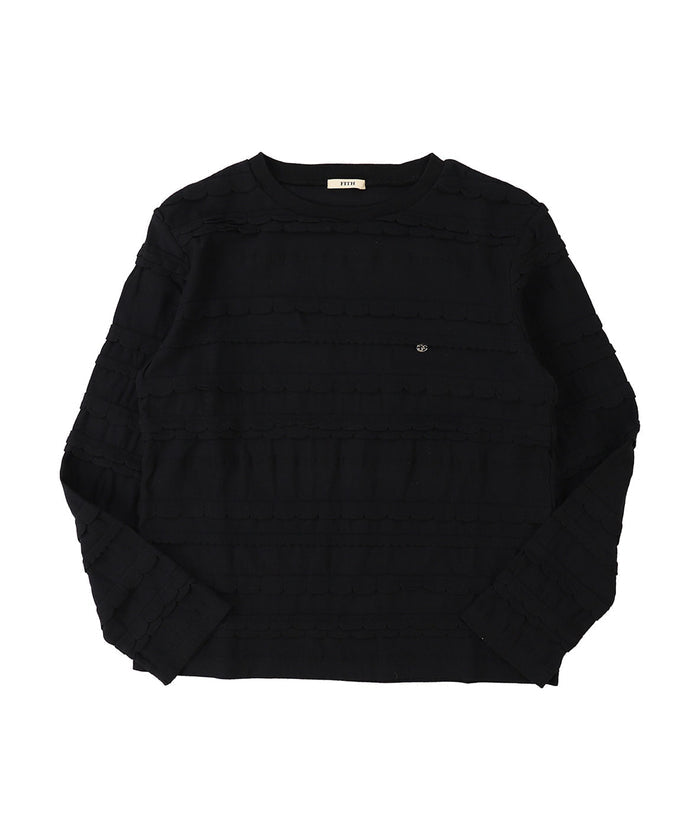 Scalloped Jacquard Long Sleeve Tee(LADIES)