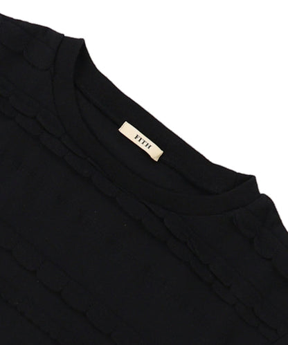 Scalloped Jacquard Long Sleeve Tee(LADIES)