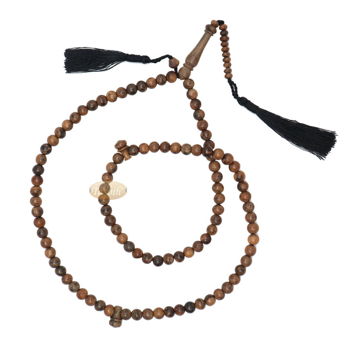 Scented Oud Light Brown Tasbih 9 mm Handmade Misbaha Prayer Beads Subha with Plain Black Tassels