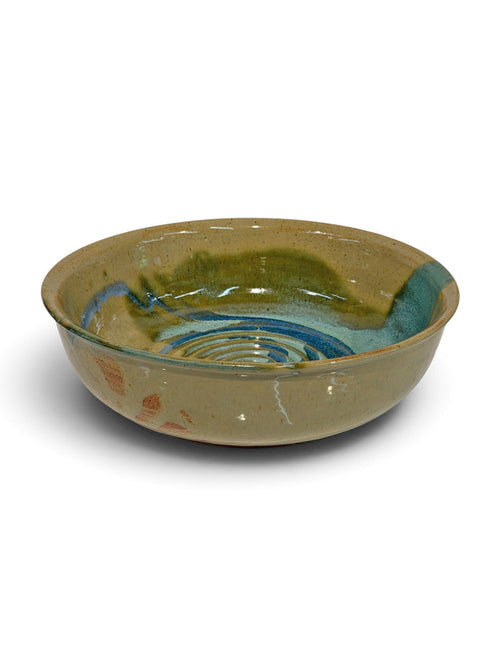 Serving Bowl XL  swirl - eggshell, blue & weathered bronze 1