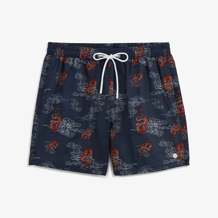 Short de bain imprime dragons Nestor bleu marine HOMME SERGE BLANCO