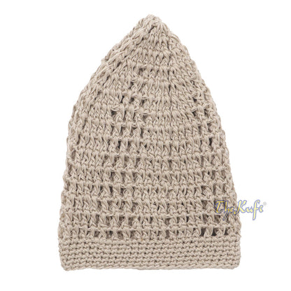 Skull Cap Kufi Cotton Light Brown Tight & Loose Weave Design Crochet Knit Head Cover