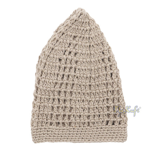 Skull Cap Kufi Cotton Light Brown Tight & Loose Weave Design Crochet Knit Head Cover