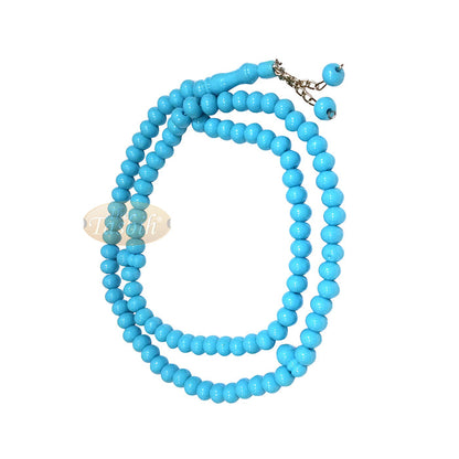 Sky Blue Med-Size 7x8 mm-Bead Monomer Islamic Prayer Bead Tasbih 2-Chain