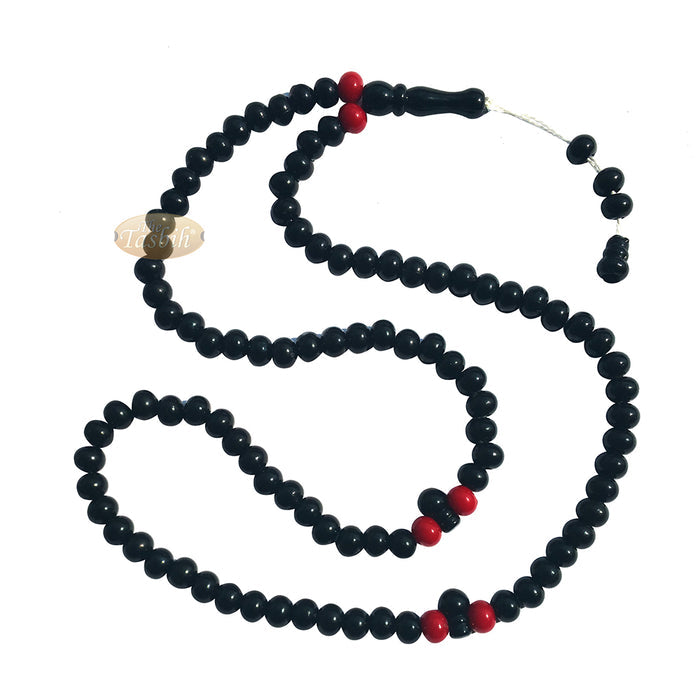 Small Black Plastic Tasbih 6x7 mm Beads with Red Accent Beads
