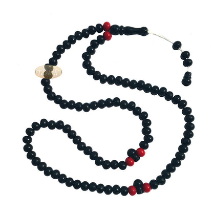 Small Black Plastic Tasbih 6x7 mm Beads with Red Accent Beads