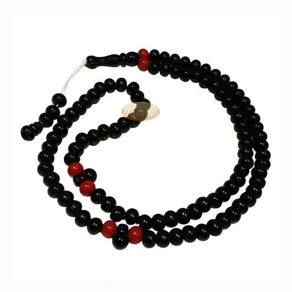 Small Black Plastic Tasbih 6x7 mm Beads with Red Accent Beads