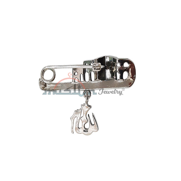 Small Islamic Scarf Pin Brooch Silver Allah Kabah Marcasite Gems