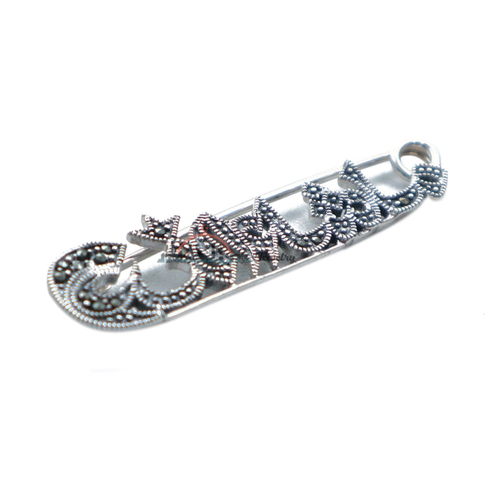 Small Mashaallah Silver Islamic Scarf Pin Brooch Marcasite Stones