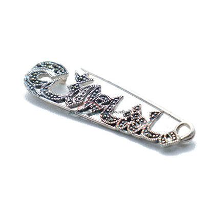 Small Mashaallah Silver Islamic Scarf Pin Brooch Marcasite Stones
