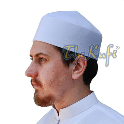 Solid White Moroccan Fez-Style Kufi Hat Cap with Pointed Top