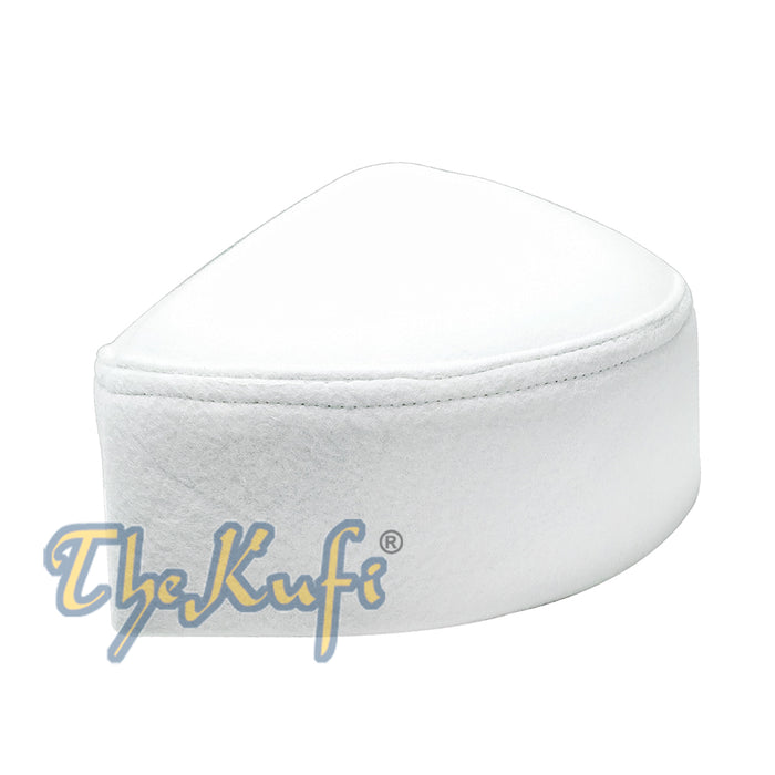 Solid White Moroccan Fez-Style Kufi Hat Cap with Pointed Top
