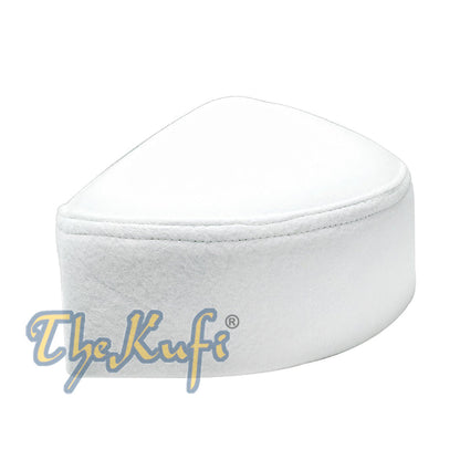 Solid White Moroccan Fez-Style Kufi Hat Cap with Pointed Top