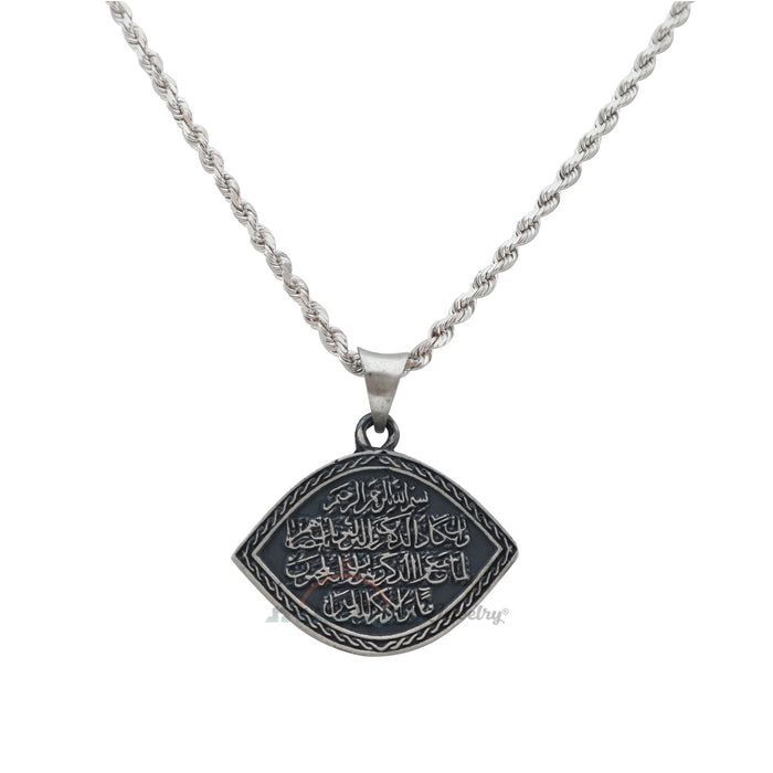 Sterling Silver Eye-Shaped "Wa In Yakaadu" Evil Eye Islamic Pendant