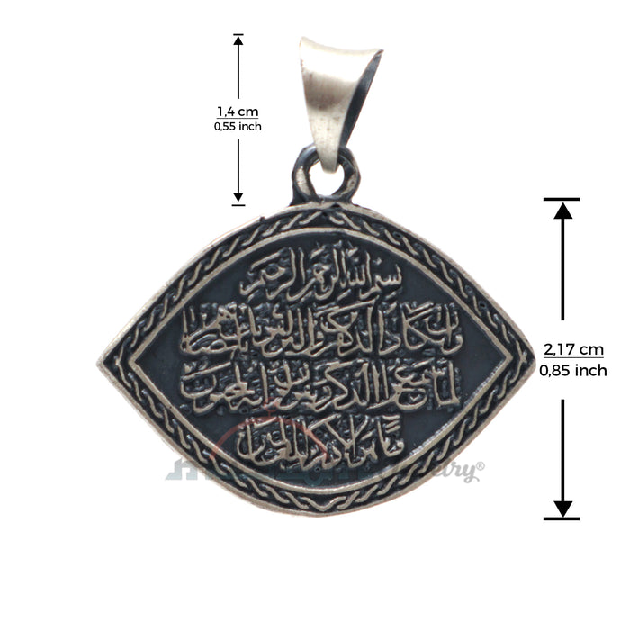 Sterling Silver Eye-Shaped "Wa In Yakaadu" Evil Eye Islamic Pendant