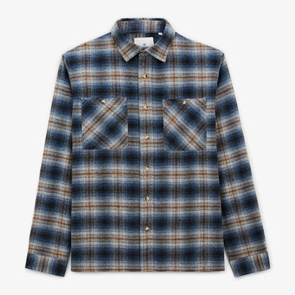 Chemise Manches Longues Flanelle Brossée à Carreaux Bleue Clovis Double Poche Poitrine Homme SERGE BLANCO