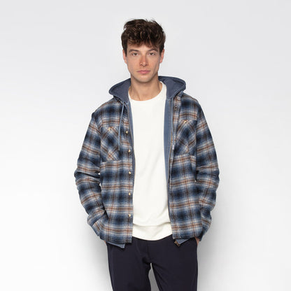 Chemise Manches Longues Flanelle Brossée à Carreaux Bleue Clovis Double Poche Poitrine Homme SERGE BLANCO