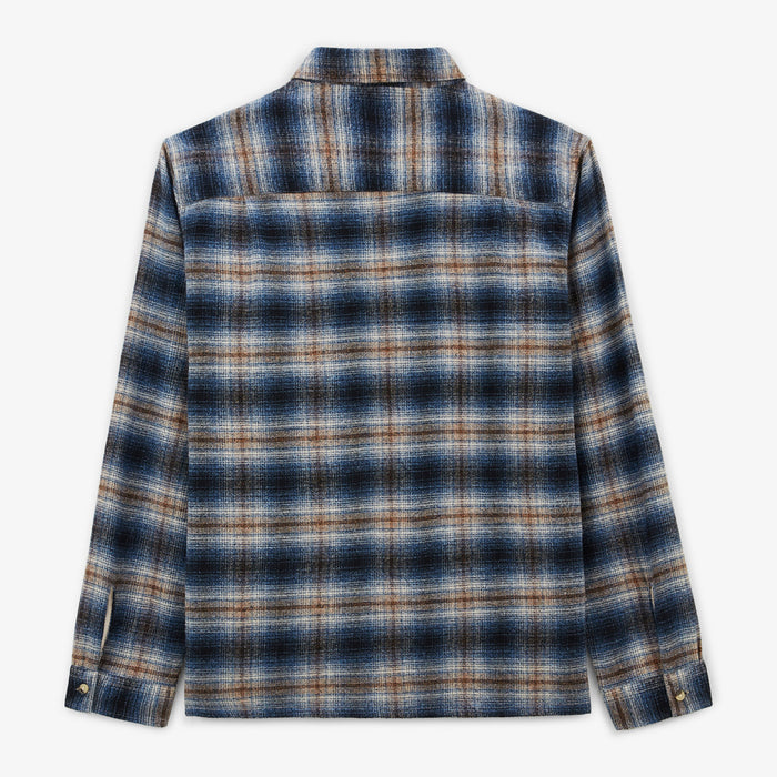 Chemise Manches Longues Flanelle Brossée à Carreaux Bleue Clovis Double Poche Poitrine Homme SERGE BLANCO