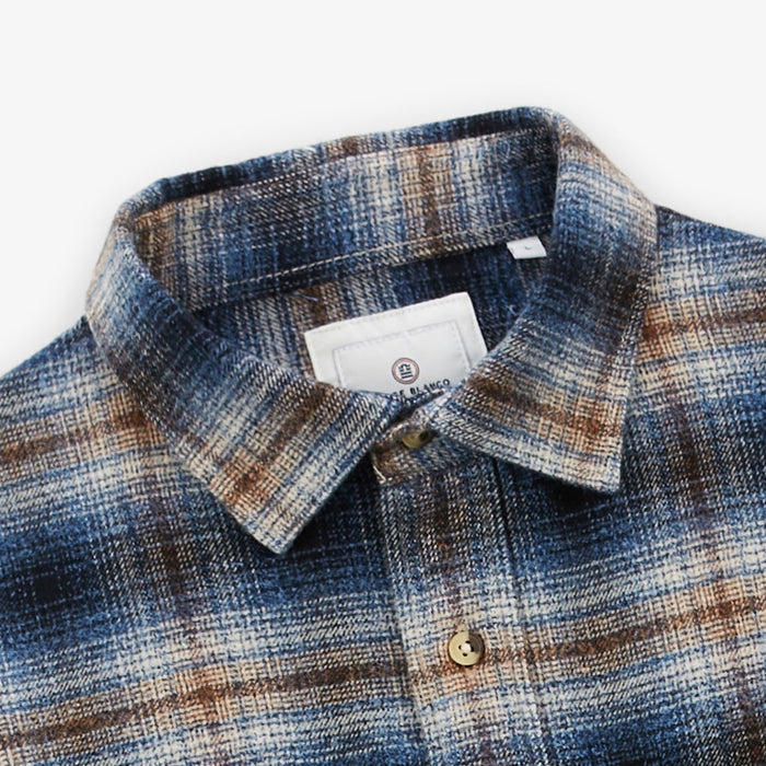 Chemise Manches Longues Flanelle Brossée à Carreaux Bleue Clovis Double Poche Poitrine Homme SERGE BLANCO