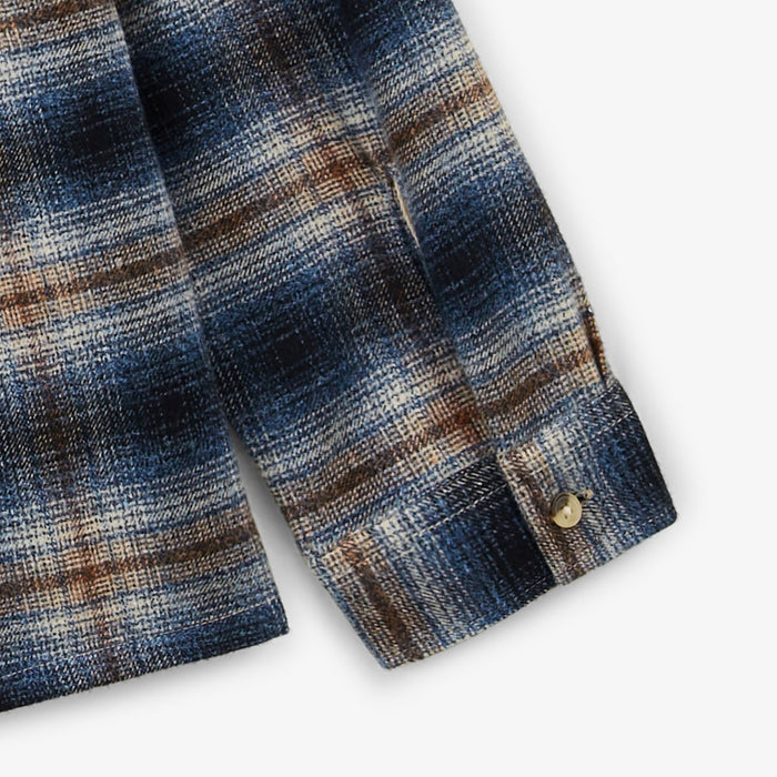 Chemise Manches Longues Flanelle Brossée à Carreaux Bleue Clovis Double Poche Poitrine Homme SERGE BLANCO