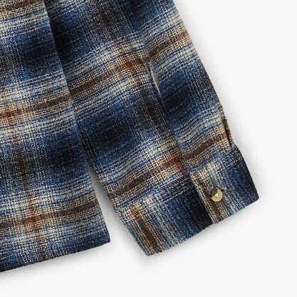 Chemise Manches Longues Flanelle Brossée à Carreaux Bleue Clovis Double Poche Poitrine Homme SERGE BLANCO