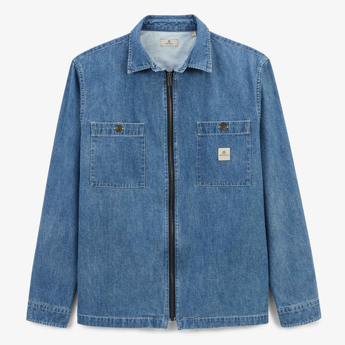 Veste chemise zippee en coton bleu denim HOMME SERGE BLANCO