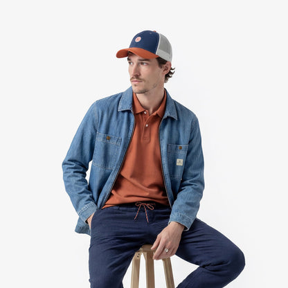 Surchemise zippée en coton bleu denim