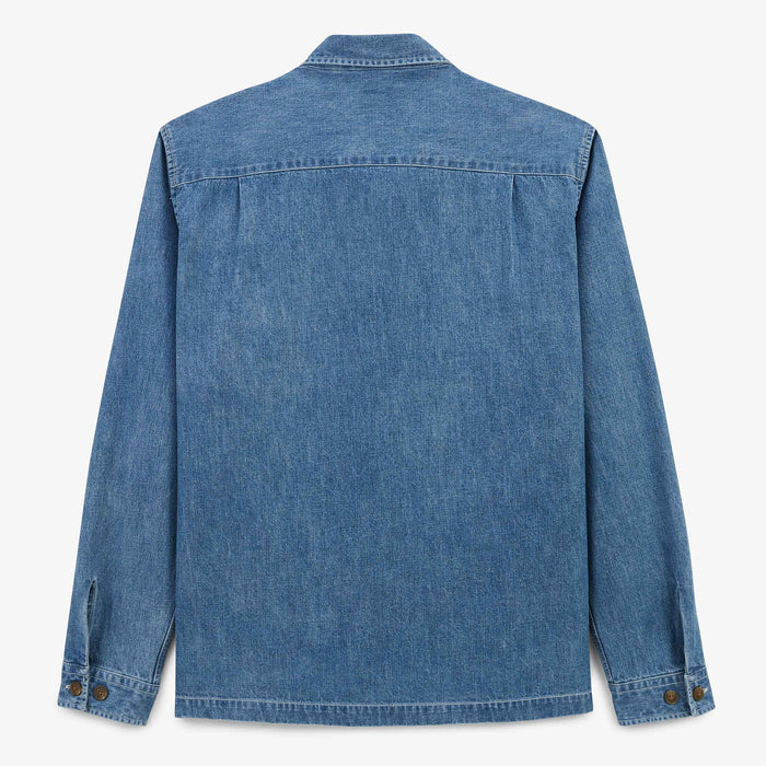 Veste chemise zippee en coton bleu denim HOMME SERGE BLANCO